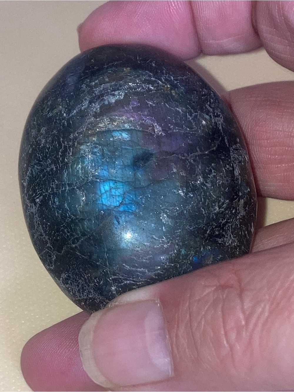 Labradorite Palm Stone — Iridescent Blue-Green Gem